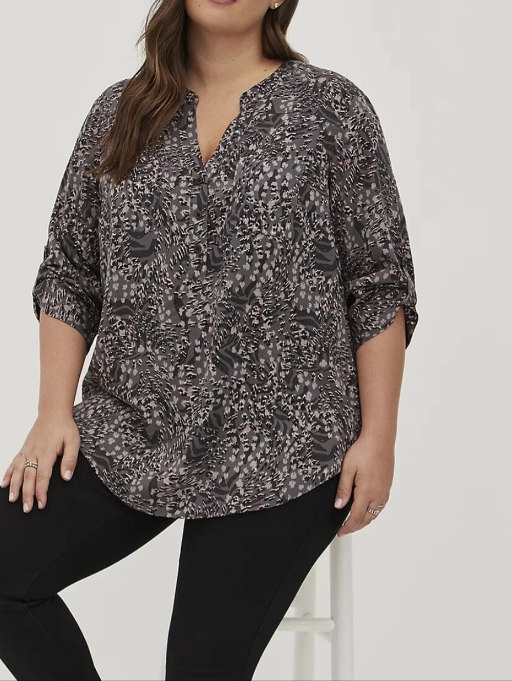 Torrid Haper LeoZebra Plus-Size Printed Split-Neck Blouse